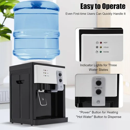 Vista 4 de LYNICESHOP Dispensador de agua de encimera de carga superior, dispensador de agua fría caliente de 5 galones, dispensador de agua fría
