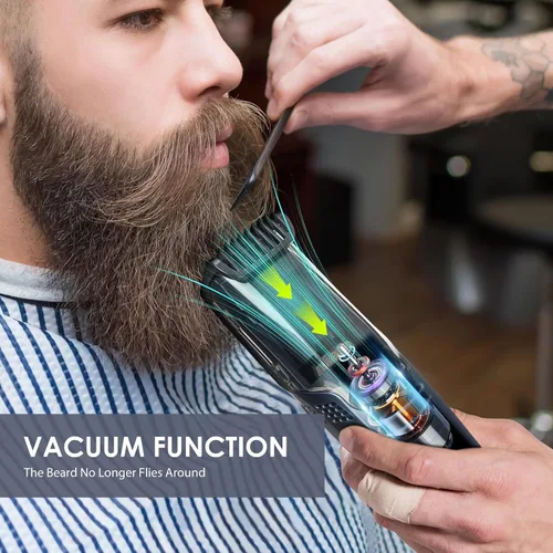 Vista 3 de Recortadora de barba con aspiración para hombres con 20 longitudes y estilos ajustables, recortadora con aspiración integrada para bigote, patillas