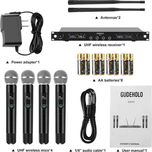Vista 7 de Sistema de micrófono inalámbrico de 4 canales, micrófono inalámbrico de metal UHF cuádruple, 4 x 25 canales, sistema de micrófono inalámbrico