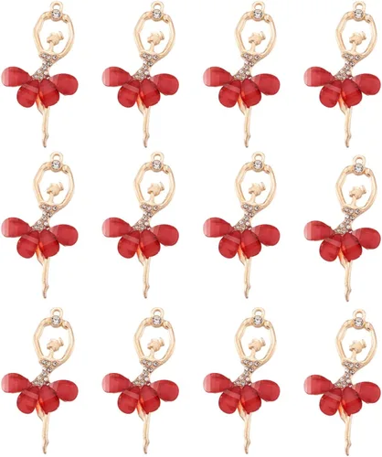 Vista 9 de 20 colgantes de aleación de bailarina, bailarina de ballet, dijes grandes de aleación con falda de pétalos morados y adornos de diamantes