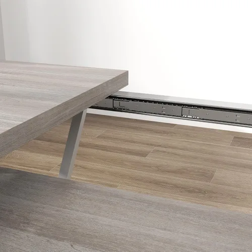 Vista 8 de HOMCOM Mesa de comedor expandible de 47 a 63 pulgadas para 4-6 personas, mesa de comedor de granja con base de caballete de metal resistente