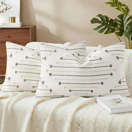 Vista 20 de Mecatny Juego de 2 fundas de almohada bohemias de verano para exteriores, 16 x 16 pulgadas, fundas de almohada decorativas para sofá, sala de estar
