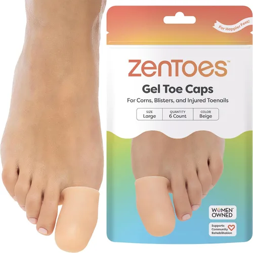 Vista 9 de ZenToes Paquete de 6 protectores de gel para los dedos de los pies, amortigua y protege para proporcionar alivio de uñas perdidas o encarnadas, Beige