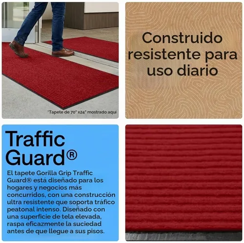 Vista 3 de Gorilla Grip - Tapete afelpado original de goma con perfil bajo, resistente, duradero, impermeable y fácil de limpiar para interior y exterior Rojo