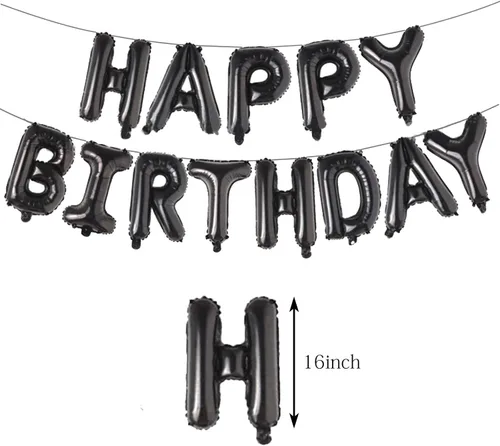 Vista 2 de Letras de aluminio de 16 pulgadas con texto en inglés «Happy Birthday» de color negro para hombres, mujeres, niños, suministros de decoración