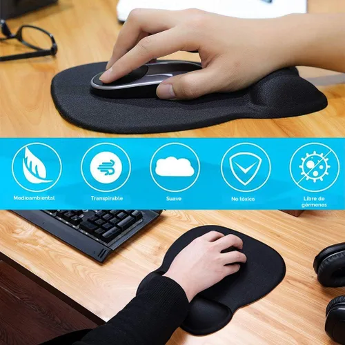 Vista 8 de MROCO - Alfombrilla ergonómica para mouse con reposamuñecas de gel, 9.4 x 8.1 pulgadas, color negro Ergonomic Shape Design for Pain Relief
