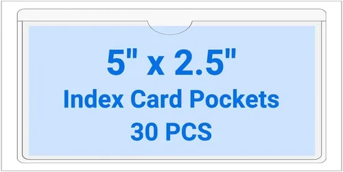 Vista 13 de 30 PCS Clear Self Adhesive Plastic Label Pockets, Top Loading Business & Library Index Card Holders, Peel and Stick Sleeves for Storage Bins, Totes