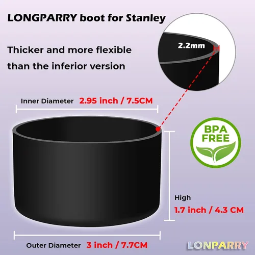 Vista 6 de Paquete de 2 botas de silicona para Stanley Cup 30oz 40oz y Stanley IceFlow Negro (Clear+Black)