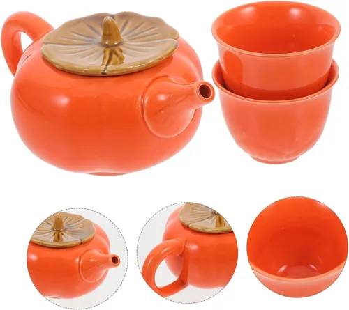 Vista 6 de Juego de té de porcelana de 3 piezas, tetera y tazas de cerámica Teaware Set Kung Fu Teapot