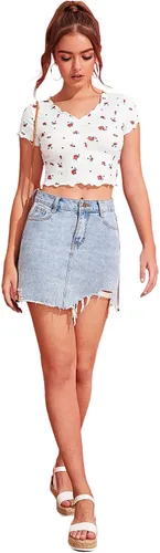 Vista 5 de SweatyRocks Camiseta corta básica de manga corta y cuello redondo para mujer