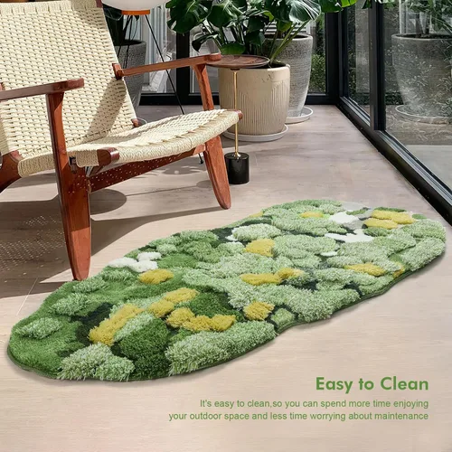 Vista 6 de Alfombras de baño de musgo verde, antideslizantes, para decoración de baño, alfombra de felpa suave lavable a máquina, montañas abstractas, río