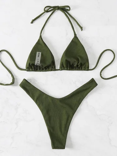 Vista 2 de WDIRARA Traje de baño de bikini con cordón para mujer