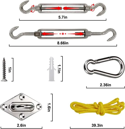 Vista 4 de Kit de herramientas para toldo, kit de accesorios de acero inoxidable para triángulo, cuadrado, rectangular, instalación de toldo para patio y césped