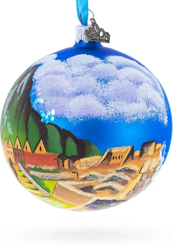 Vista 4 de Machu Picchu, Perú Adorno de bola de Navidad de cristal de 4 pulgadas