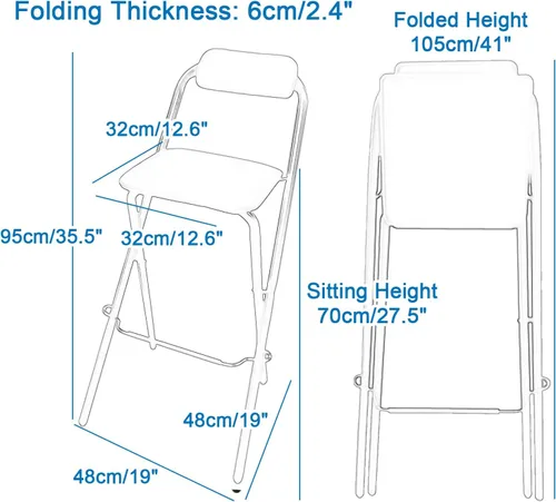 Vista 3 de Taburete plegable para el hogar, silla de bar de 27/29 pulgadas, taburete alto con respaldos, silla de pub de madera, taburete de metal