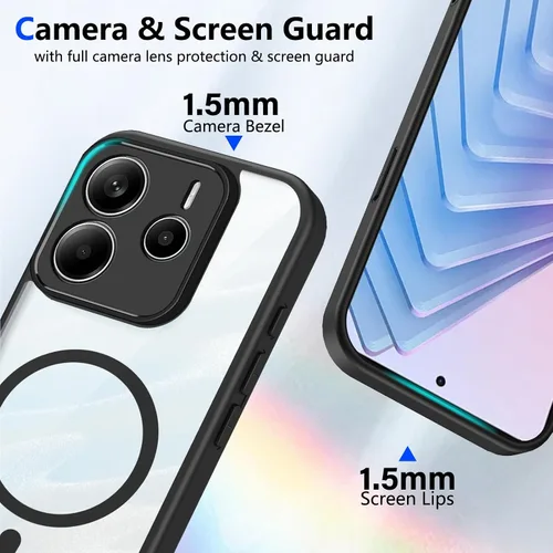 Vista 414 de Funda magnética transparente compatible con Xiaomi 17T, color negro 2 en 1 PC + TPU cubierta de teléfono a prueba de golpes, carcasa protectora