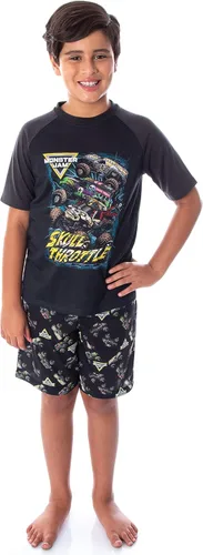 Vista 5 de INTIMO Monster Jam Pirate's Curse MAX-D Grave Digger Monster Truck - Conjunto de pijama para niños, Negro