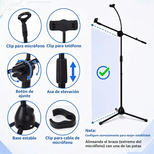 Vista 3 de Sherr 2 soportes de micrófono ajustables a granel, Mic1