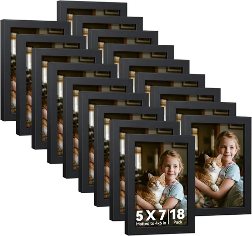 Vista 10 de HappyHapi Juego de 18 marcos de fotos de 4 x 6 pulgadas, marcos de fotos para mesa o pared, muestra fotos de 3.5 x 5 pulgadas con alfombrilla o 4 x