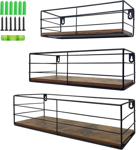 Vista 8 de CRUGLA Juego de 3 estantes flotantes montados en la pared, estantes colgantes de pared para baño, sala de estar, dormitorio, cocina y hogar