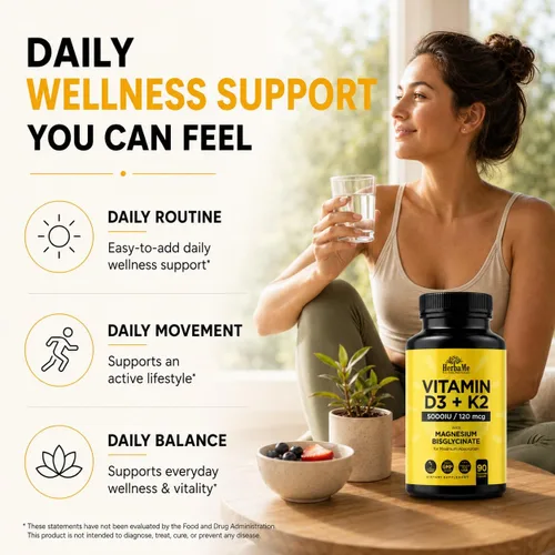 Vista 3 de HerbaMe Vitamina D3 5000 UI + K2 con fórmula de bisglicinato de magnesio
