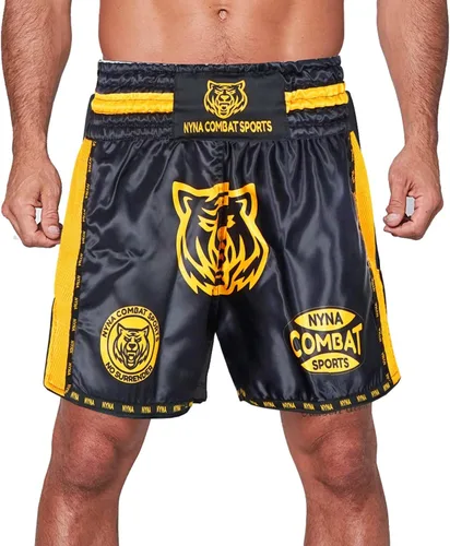 Vista 4 de Nyna Combat Muay Thai Shorts MMA Pantalones cortos para entrenamiento de lucha para artes marciales para hombres y mujeres