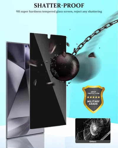 Vista 6 de Protector de pantalla de privacidad compatible con Samsung Galaxy S24 Ultra, vidrio templado con protector de lente de cámara, compatible