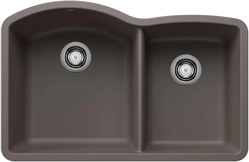 Vista 9 de BLANCO, Anthracite 440179 DIAMOND SILGRANIT 60/40 - Fregadero de cocina con doble cuenco con división baja, 32 x 21 pulgadas