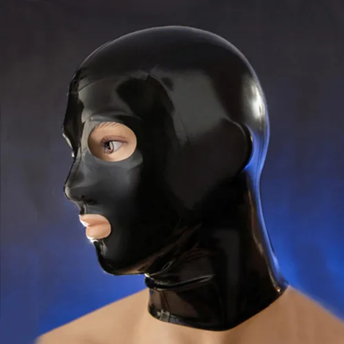 Vista 2 de ABWL Máscaras con capucha de látex negro, máscara de látex de cara completa