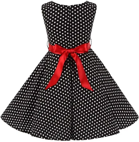 Vista 3 de Vestido de té para niñas, estilo vintage, de los años 50, con diseño de lunares, estilo Rockabilly para fiesta de graduación, vestido de té