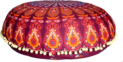Vista 14 de CRAFT KALA Funda de cojín redonda grande de 32 pulgadas para el suelo bohemio, funda de puf boho, funda de cojín de mandala para meditación, cojines