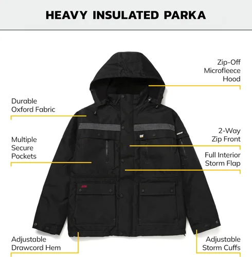 Vista 4 de Cat erpillar - Parka con aislamiento pesado para hombre, transpirable, resistente al agua, con capucha extraíble y cremallera