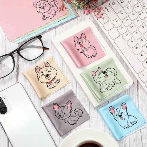 Vista 2 de WILLBOND Paño de limpieza de microfibra con diseño de perro, paño de microfibra suave multicolor para lentes, lentes de cámara, pantallas