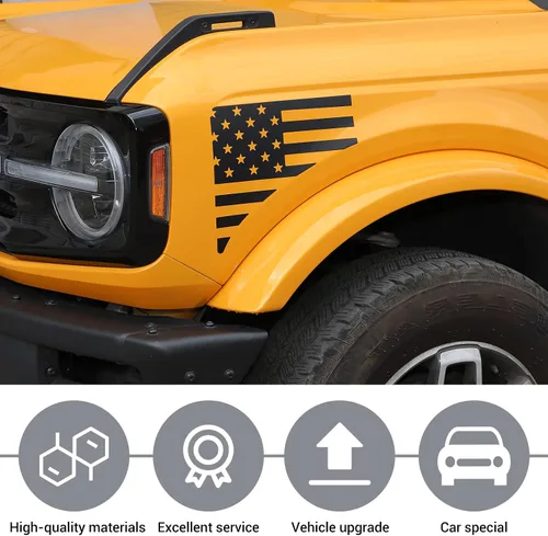 Vista 4 de JeCar Calcomanías de vinilo para guardabarros laterales, bandera estadounidense, compatibles con Ford Bronco 2021-2023, 1 par