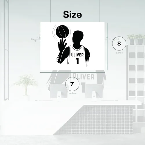 Vista 3 de Calcomanías de pared personalizadas con nombre de baloncesto – Jugador con calcomanía de pelota – Decoración de habitación de niños y hombres