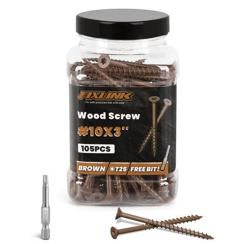 Vista 22 de Tornillos para madera de 2-1/2 pulgadas, tornillos para terraza FIXLINK #10 x 2-1/2", 310 piezas, recubiertos con epoxi, broca de estrella T25