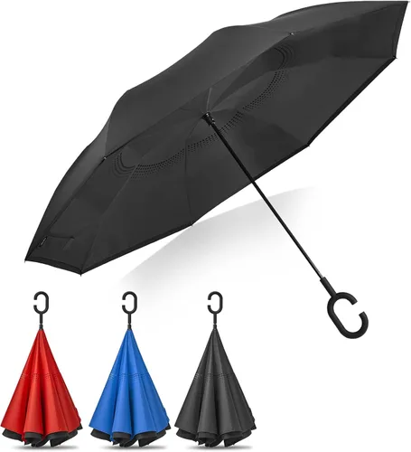 Vista 9 de G4Free Paraguas invertido grande de 62 pulgadas con mango en forma de C, resistente al viento, doble capa al revés, paraguas de lluvia