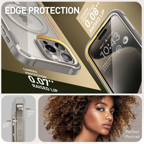 Vista 7 de i-Blason Funda para iPhone 15 Pro, compatible con MagSafe, protector de pantalla integrado, protección contra caídas de cuerpo completo, funda Gris