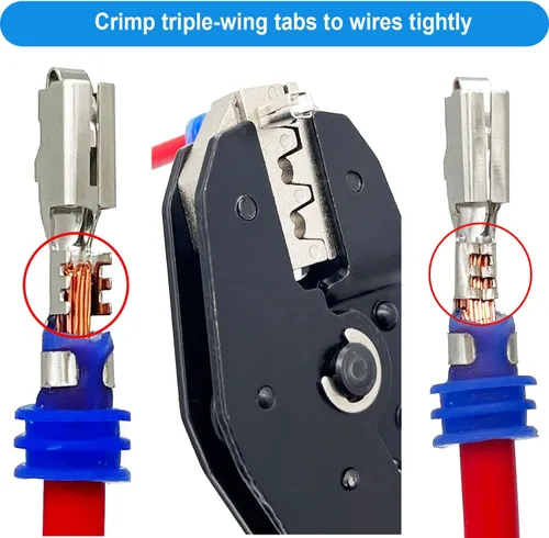 Vista 4 de Herramienta de crimpado con trinquete, herramienta de crimpado de alambre de trinquete para conectores de terminal de barril abierto, herramienta