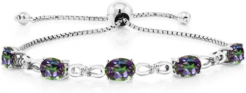 Vista 87 de Gem Stone King Pulsera de tenis de diamantes cultivados en laboratorio con piedra natal de 3-6 quilates para mujer, plata de ley 925, ovalada