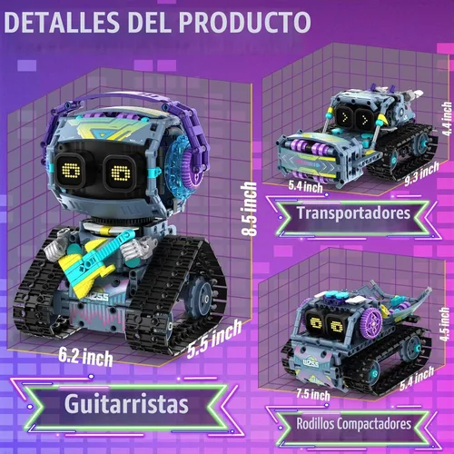 Vista 4 de Kit de construcción de robot STEM, 3 en 1 juguetes robóticos controlados por control remoto y aplicación, set de bloques de construcción de robots