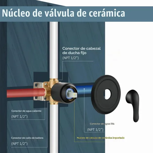 Vista 7 de Aolemi Juego de grifo de ducha para bañera con válvula de cabezal de 8 Negro