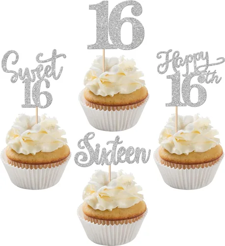 Vista 40 de Rsstarxi Paquete de 24 adornos con purpurina para cupcakes de 30 cumpleaños, treinta y 30 fabulosas selecciones de cupcakes, decoraciones para feliz