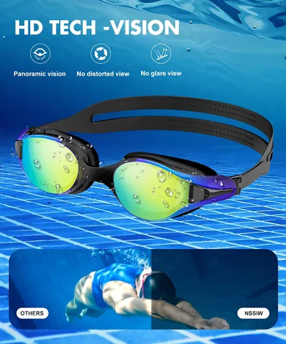 Vista 3 de NSSIW Gafas de natación para adultos: gafas de piscina para hombres y mujeres con protección UV400 antivaho sin fugas, paquete de 3