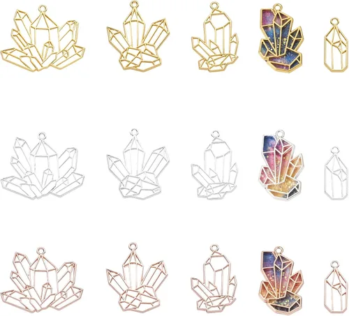 Vista 10 de Cheriswelry Colgantes de bisel de aleación de oro surtidos con parte trasera abierta, diseño de hoja de flor, corazón, metal, marco hueco, molde