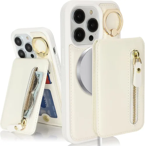 Vista 22 de para iPhone 14 Funda con soporte magnético Magsafe compatible, llavero de cuero PU plegable con soporte desmontable, funda tipo cartera 2-en-1