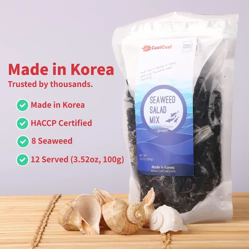 Vista 3 de Kit de ensalada coreana de algas marinas surtidas de 3.53 onzas, sirve 12 – Listo para comer, 8 algas marinas de primera calidad, fácil de preparar