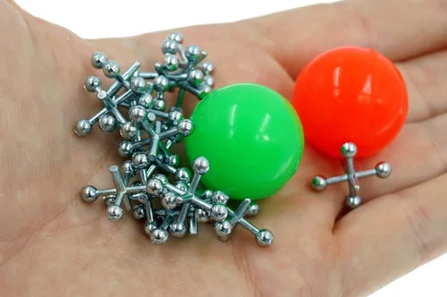 Vista 6 de JA-RU Juego de Jacks de Metal Vintage/Dos Pelotas Saltarinas. (1 Paquete) Mini Juguete Jax. Clásicos Familiares Retro. Artículos para Fiestas al Por