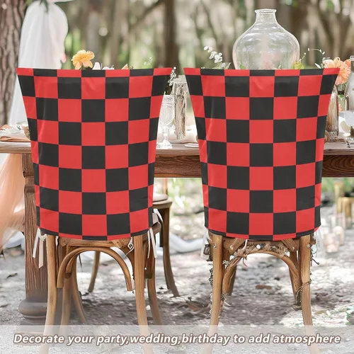 Vista 6 de Light Red and Black Checkered Pattern Decorative Birthday Seat Cover for Classroom Chair for Birthday Party Soft Waterproof Chair Covers for Dining