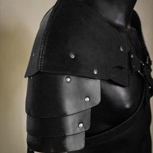 Vista 4 de Armadura de hombro steampunk para hombre, ajustable, de piel sintética, armadura de hombro medievales para caballero armadura de Halloween cosplay